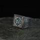 925 Sterling Silver Men Handmade Emerald Stone Engraved Handmade Ring