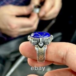 925 Sterling Silver Men Oval Lapis Lazuli Ring, Oval Gemstone Lapis Signet Ring