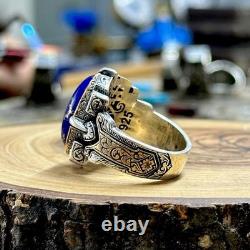 925 Sterling Silver Men Oval Lapis Lazuli Ring, Oval Gemstone Lapis Signet Ring