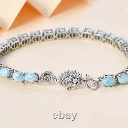 925 Sterling Silver Natural Larimar Moissanite Tennis Bracelet Size 7.25 Ct 20