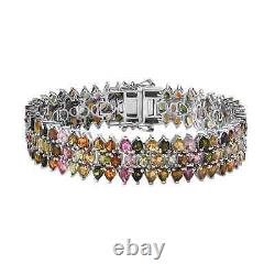 925 Sterling Silver Natural Multi-Tourmaline Line Bracelet Size 6.5 Ct 21.9