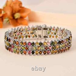 925 Sterling Silver Natural Multi-Tourmaline Line Bracelet Size 6.5 Ct 21.9