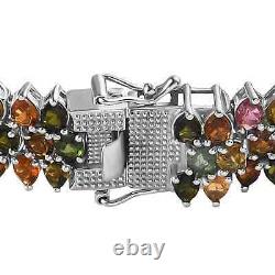 925 Sterling Silver Natural Multi-Tourmaline Line Bracelet Size 6.5 Ct 21.9