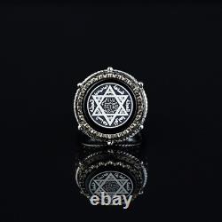925 Sterling Silver Onyx Stone Silver Seal Of King Solomon Signet Ring