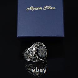925 Sterling Silver Onyx Stone Silver Seal Of King Solomon Signet Ring