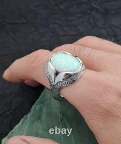 925 Sterling Silver Opal Stone Ring Handmade Men's Jewelry Vintage Gift