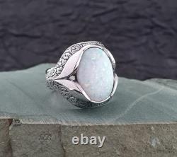 925 Sterling Silver Opal Stone Ring Handmade Men's Jewelry Vintage Gift