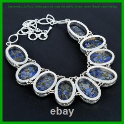 925 Sterling Silver Oval Copper Sodalite Gemstone Vintage Chain Necklace Jewelry