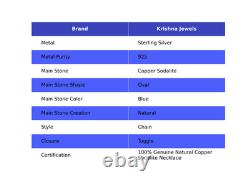 925 Sterling Silver Oval Copper Sodalite Gemstone Vintage Chain Necklace Jewelry