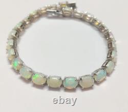 925 Sterling Silver Oval Ethiopian Fire Opal Tennis Bracelet Gemstone Jewelry