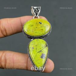 925 Sterling Silver Oval Stichtite Stone Engagement Wedding Boho Vintage Pendant