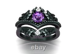 925 Sterling Silver Purple Amethyst Ring For Women Moissanite Studded Band Set