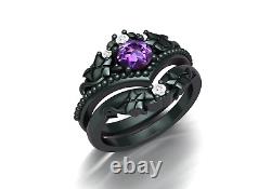925 Sterling Silver Purple Amethyst Ring For Women Moissanite Studded Band Set