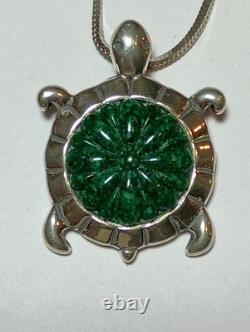 925 Sterling Silver Relios Carolyn Pollack Vntg Malachite Turtle Pendnt Necklace