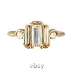 925 Sterling Silver Ring Cubic Zirconia Jewelry Vintage Triple Baguette Wave