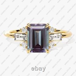 925 Sterling Silver Ring, Emerald Cut Alexandrite Vintage Engagement vermeil Ring