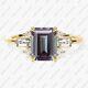 925 Sterling Silver Ring, Emerald Cut Alexandrite Vintage Engagement Vermeil Ring