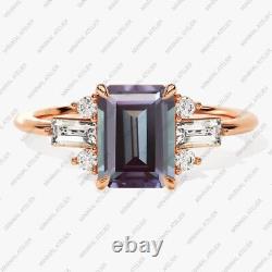 925 Sterling Silver Ring, Emerald Cut Alexandrite Vintage Engagement vermeil Ring