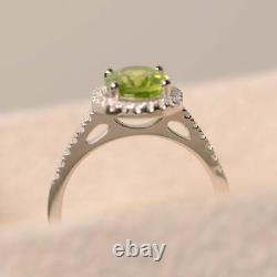 925 Sterling Silver Ring Peridot Ring, Halo Oval Ring, Engagement/Wedding Ring