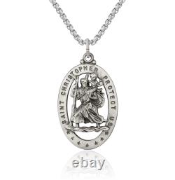 925 Sterling Silver Saint Christopher Medal Necklace