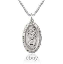 925 Sterling Silver Saint Christopher Medal Necklace