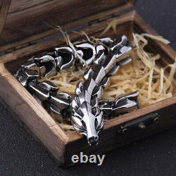 925 Sterling Silver Viking Ouroboros Vintage Punk Bracelet with Wooden Box 12MM