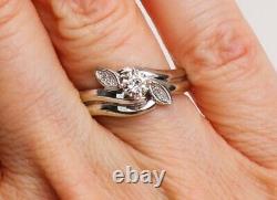 925 Sterling Silver Vintage 14k White Gold Plated Simulated Diamond Wedding Ring
