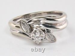 925 Sterling Silver Vintage 14k White Gold Plated Simulated Diamond Wedding Ring