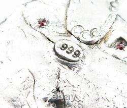 925 Sterling Silver Vintage Amethyst & Red Topaz Sculpted Pendant PT5026