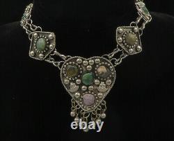 925 Sterling Silver Vintage Antique Jasper Love Heart Chain Necklace NE2320