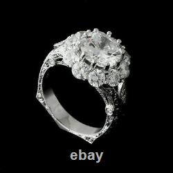 925 Sterling Silver Vintage Art Engagement Early Retro Era Ring 2.1 Ct Diamond