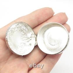 925 Sterling Silver Vintage Baby Floral Repousse Pill Box