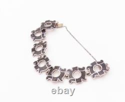 925 Sterling Silver Vintage Bracelet MARGOT DE TAXCO Gemstone Inlay BT11081