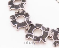 925 Sterling Silver Vintage Bracelet MARGOT DE TAXCO Gemstone Inlay BT11081