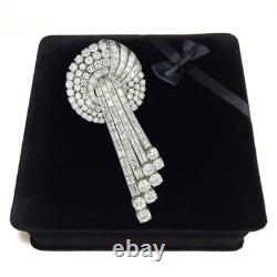 925 Sterling Silver Vintage Brooch White Round & Baguette Cut Delicate Jewelry