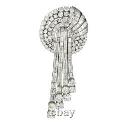 925 Sterling Silver Vintage Brooch White Round & Baguette Cut Delicate Jewelry