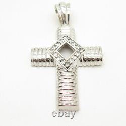 925 Sterling Silver Vintage C Z Ribbed Cross Pendant
