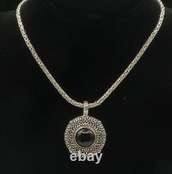 925 Sterling Silver Vintage Cabochon Black Onyx Swirl Chain Necklace NE1792