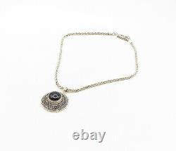 925 Sterling Silver Vintage Cabochon Black Onyx Swirl Chain Necklace NE1792