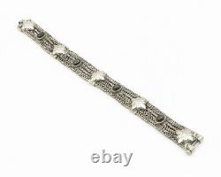 925 Sterling Silver Vintage Cabochon Black Onyx Wheat Chain Bracelet BT5300