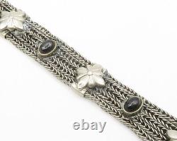 925 Sterling Silver Vintage Cabochon Black Onyx Wheat Chain Bracelet BT5300