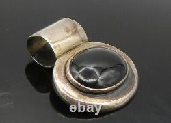 925 Sterling Silver Vintage Cabochon Cut Black Onyx Slide Pendant PT7709