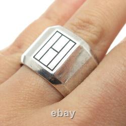 925 Sterling Silver Vintage Carved Block Tapered Rim Cigar Band Ring Size 8.5