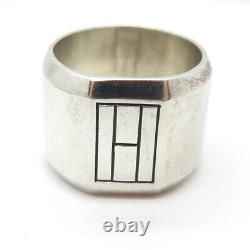 925 Sterling Silver Vintage Carved Block Tapered Rim Cigar Band Ring Size 8.5