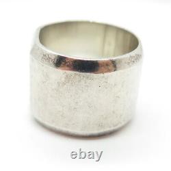 925 Sterling Silver Vintage Carved Block Tapered Rim Cigar Band Ring Size 8.5