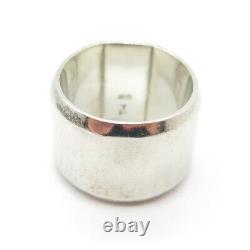 925 Sterling Silver Vintage Carved Block Tapered Rim Cigar Band Ring Size 8.5