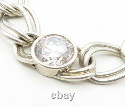 925 Sterling Silver Vintage Cubic Zirconia Double Link Chain Necklace NE1762