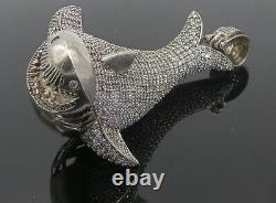 925 Sterling Silver Vintage Cubic Zirconia Encrusted Shark Pendant PT6207