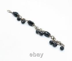 925 Sterling Silver Vintage Dangling Black Hematite Chain Bracelet BT2132