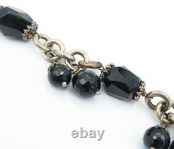 925 Sterling Silver Vintage Dangling Black Hematite Chain Bracelet BT2132